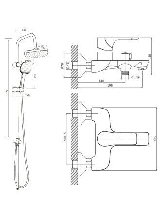 Душевая система Orange Aristo M19-944b смеситель с изливом, черный матовый